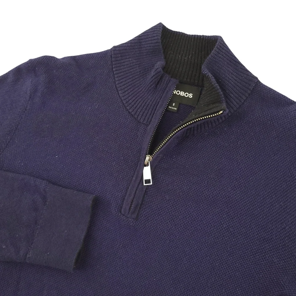 Bonobos Sweater Mens S Blue Cotton Cashmere 1/4 Zip Mock Neck Knit Pullover